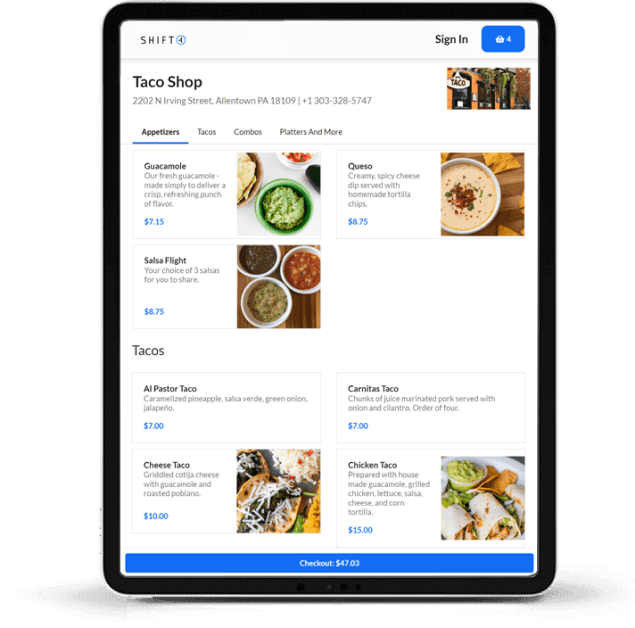 Online ordering interface